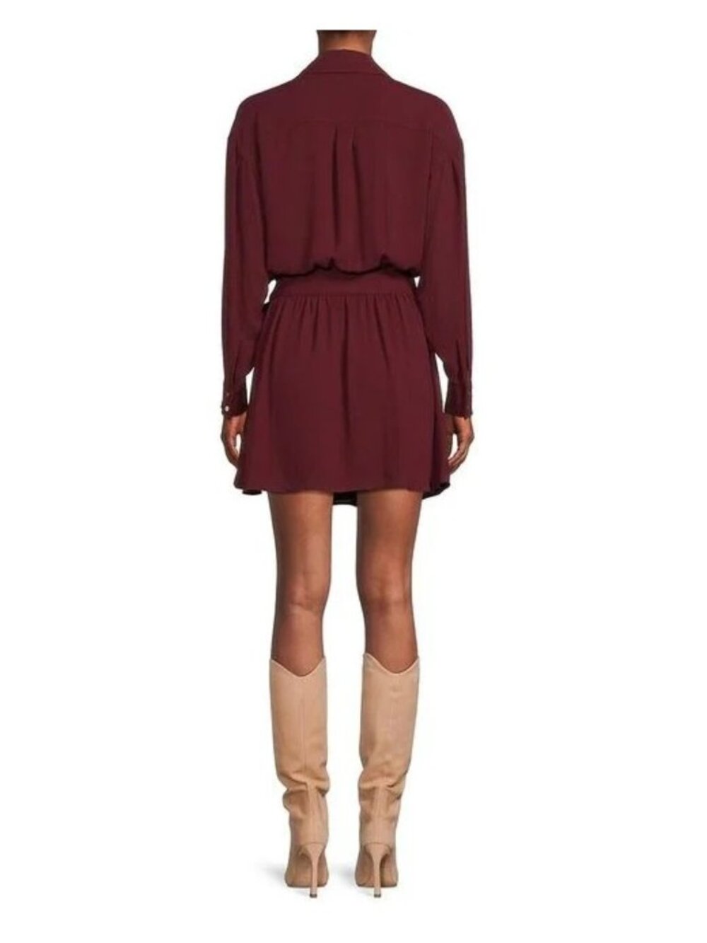 Ramy Brook Burgundy Long Sleeve Mini Wrap Dress Fall Red Wine Shirt Dress - Picture 2 of 13